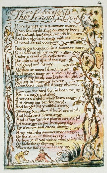 Der Schuljunge, Platte 54 (Bentley 53) aus Lieder der Unschuld und Erfahrung, (Bentley Kopie L) c.1789-94 von William Blake